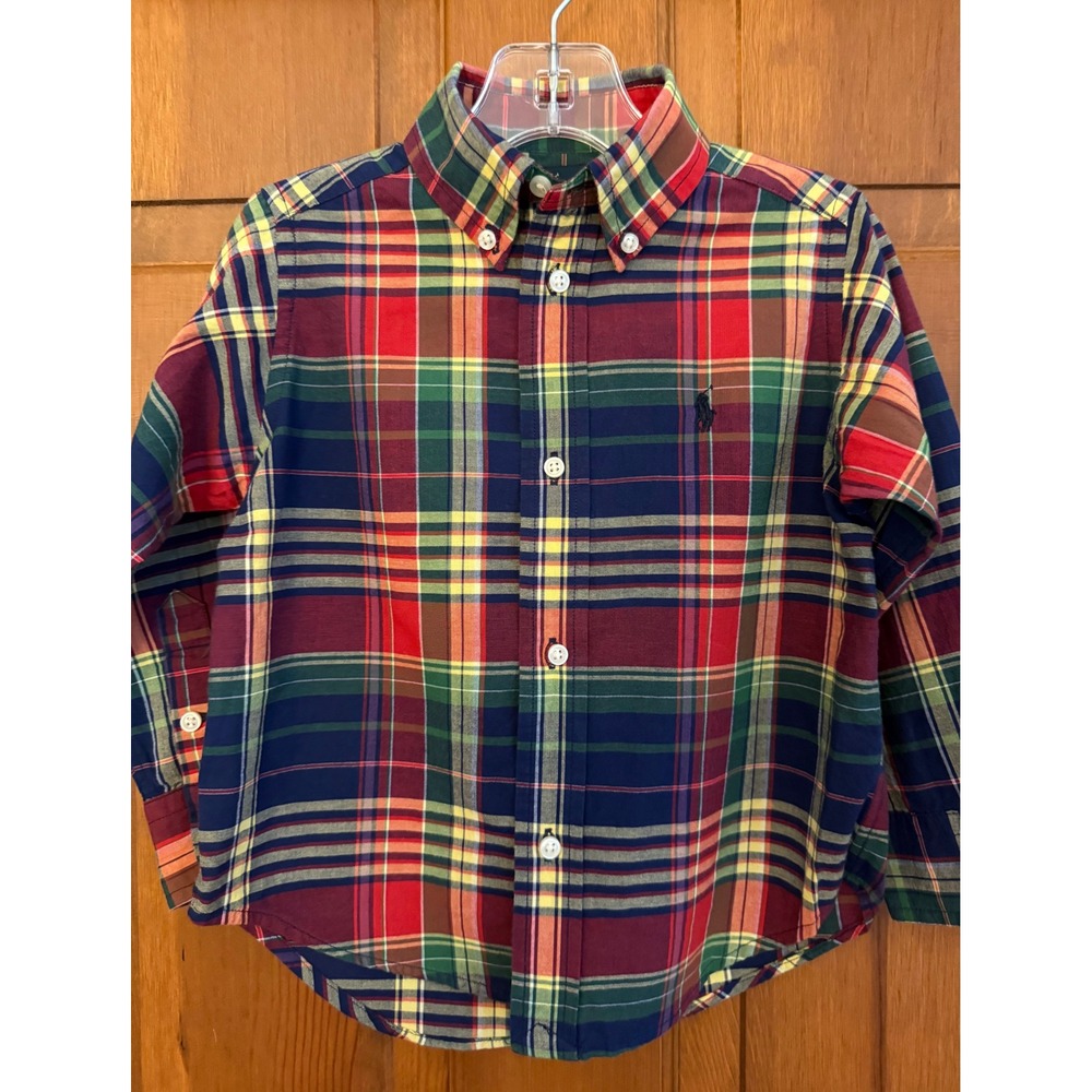 Ralph Lauren Toddler Plaid Oxford Shirt Boys 2T Holiday Classic Preppy Collared